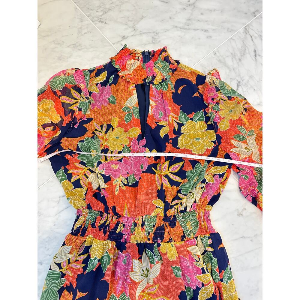 FATE Floral NWT Long Sleeve Smocked Waist Mini Dress Rust Fall Boho S - Picture 7 of 12